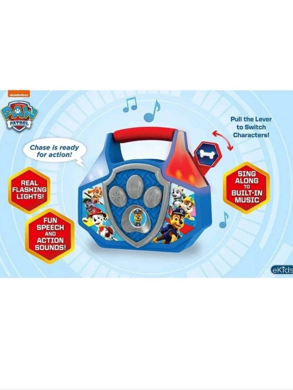 Ekids PAW Patrol Mini Boombox with Built-in Music Flashing Lights Kids Music Toy